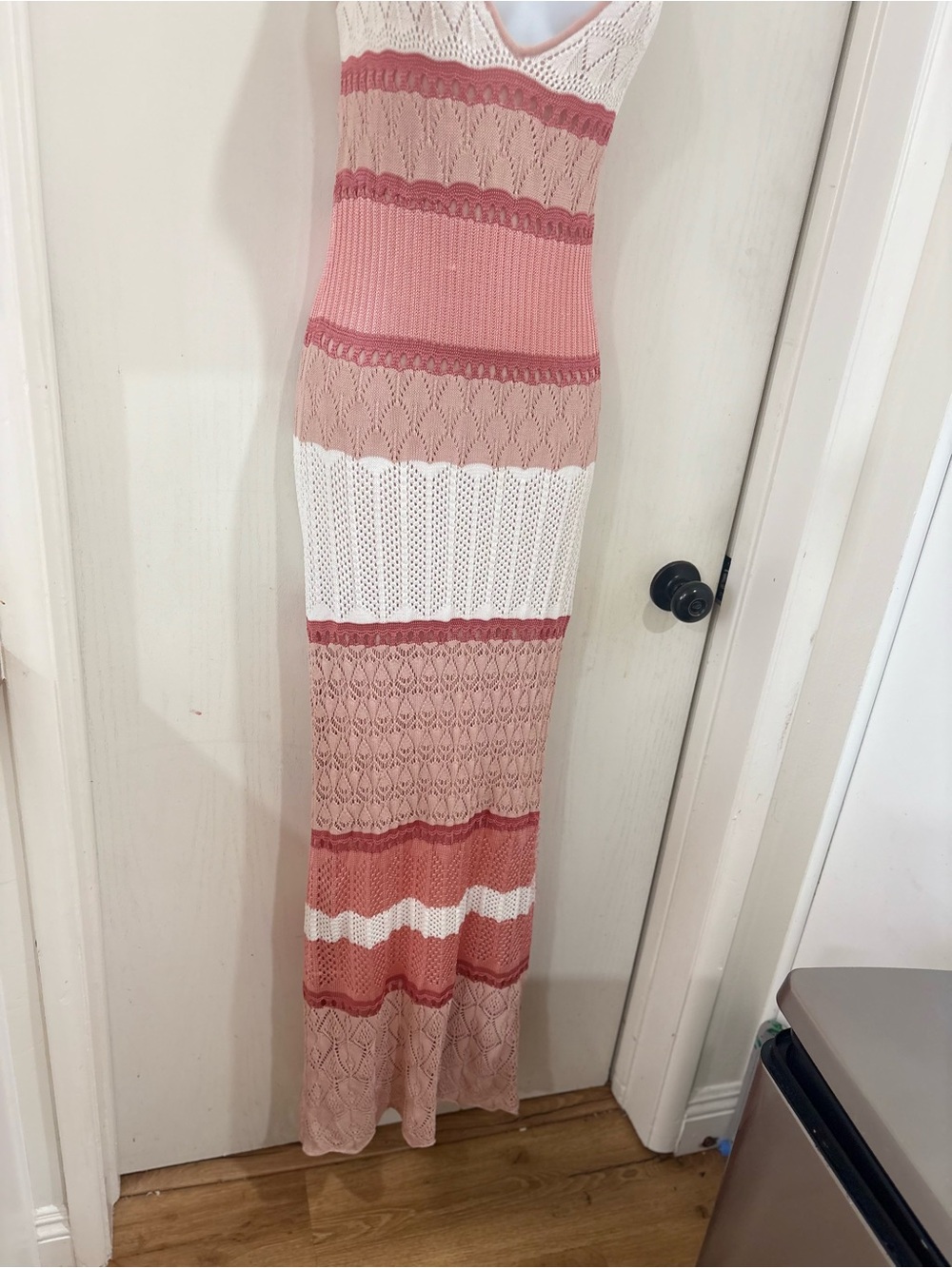 Torn by Ronny Kobo Striped Knit Halter Maxi Dress in Pink & White - Picture 7 of 10
